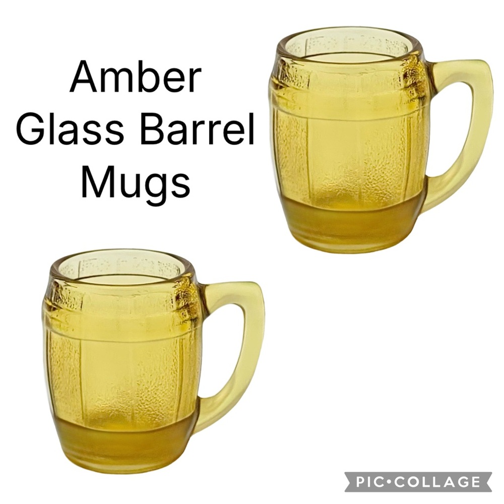 (2) Vintage Amber Glass Barrel Mugs